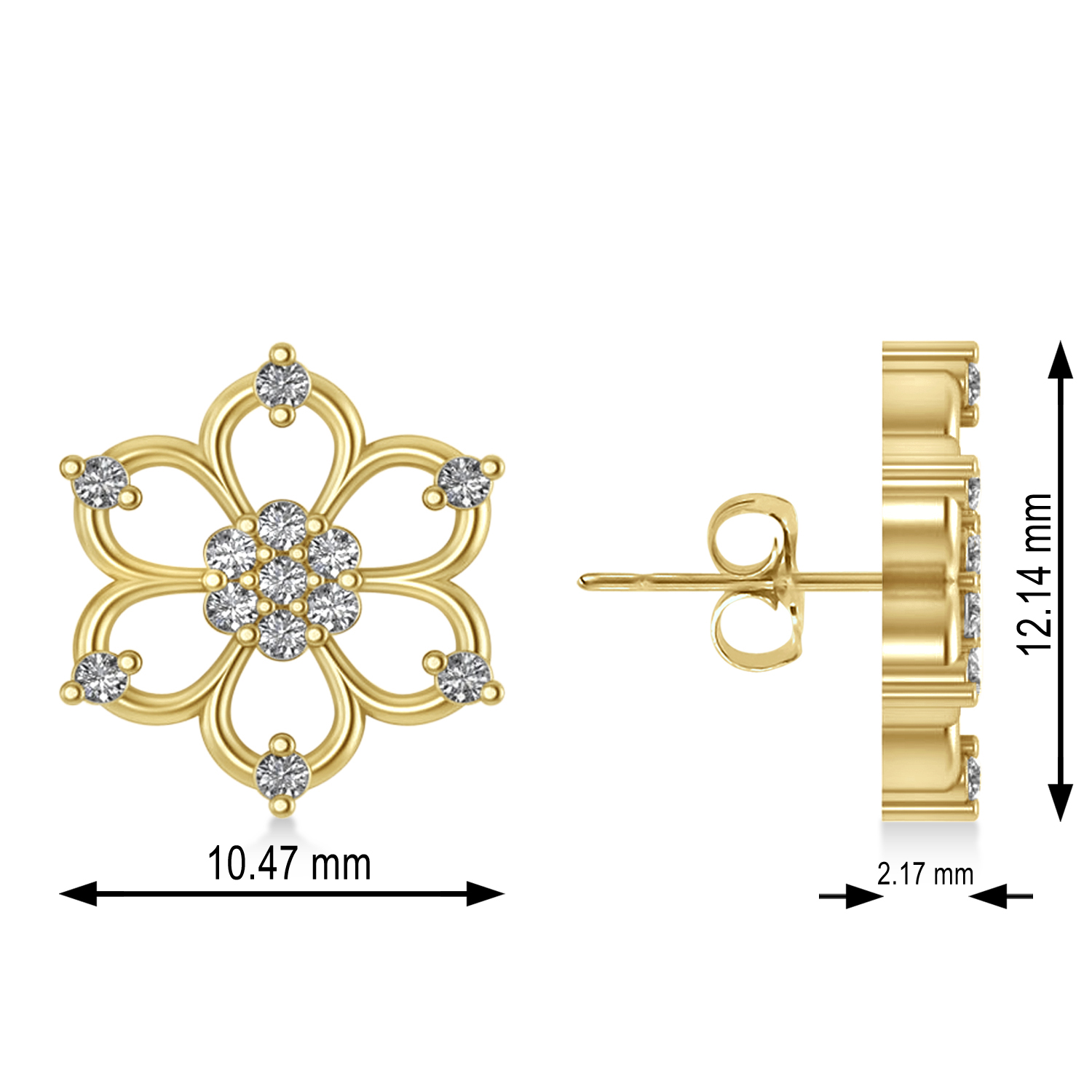 Diamond Six-Petal Flower Earrings 14k Yellow Gold (0.26ct)