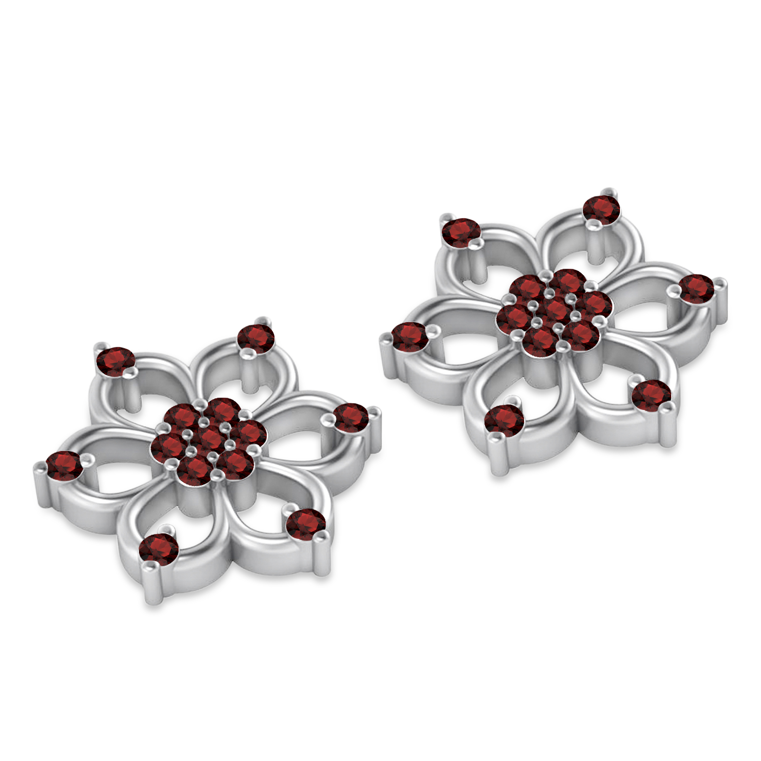 Garnet Six-Petal Flower Earrings 14k White Gold (0.26ct)