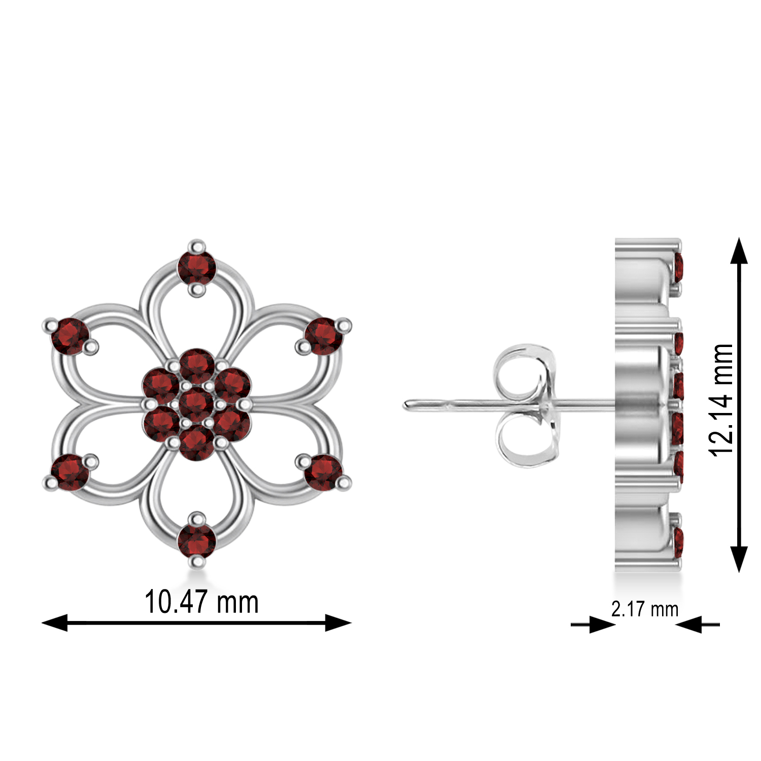Garnet Six-Petal Flower Earrings 14k White Gold (0.26ct)