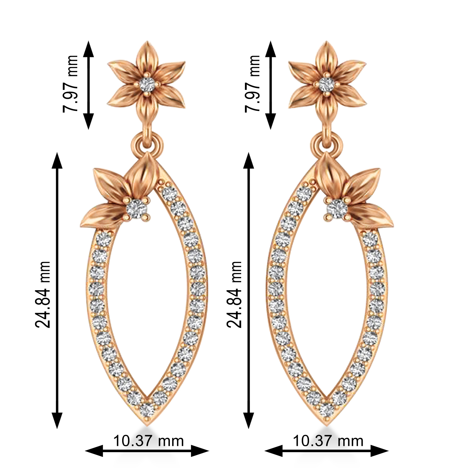 Diamond Flower Dangling Earrings 14k Rose Gold (0.58ct)
