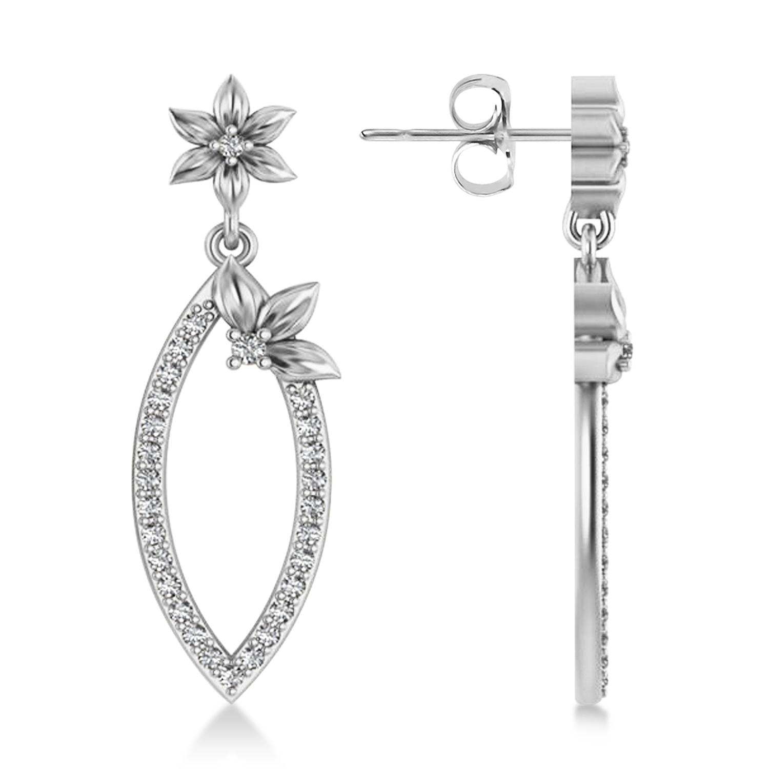 Diamond Flower Dangling Earrings 14k White Gold (0.58ct)