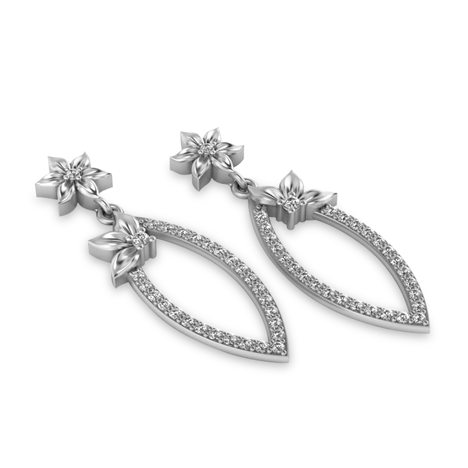 Diamond Flower Dangling Earrings 14k White Gold (0.58ct)