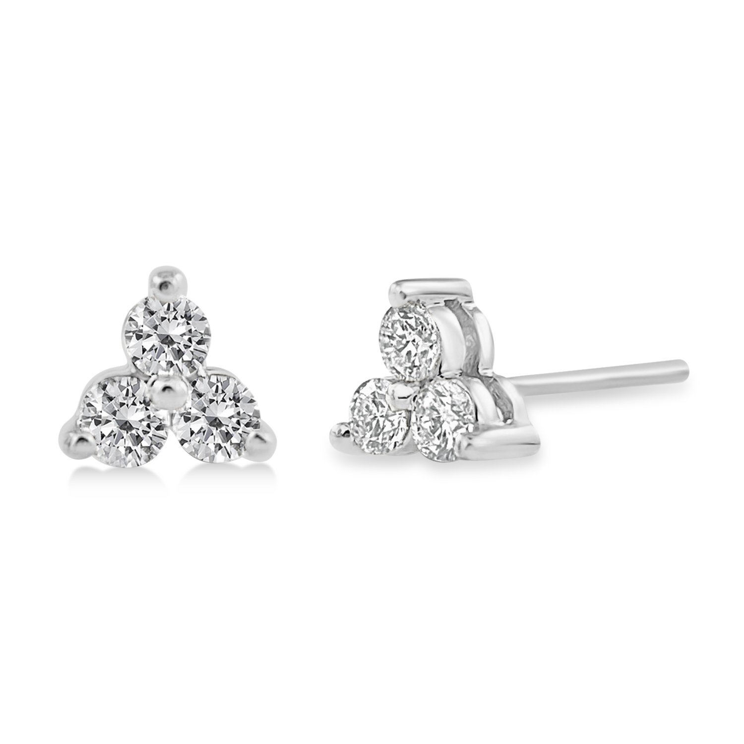 Diamond Three-Stone Triangular Earrings 14k White Gold (0.50ct)