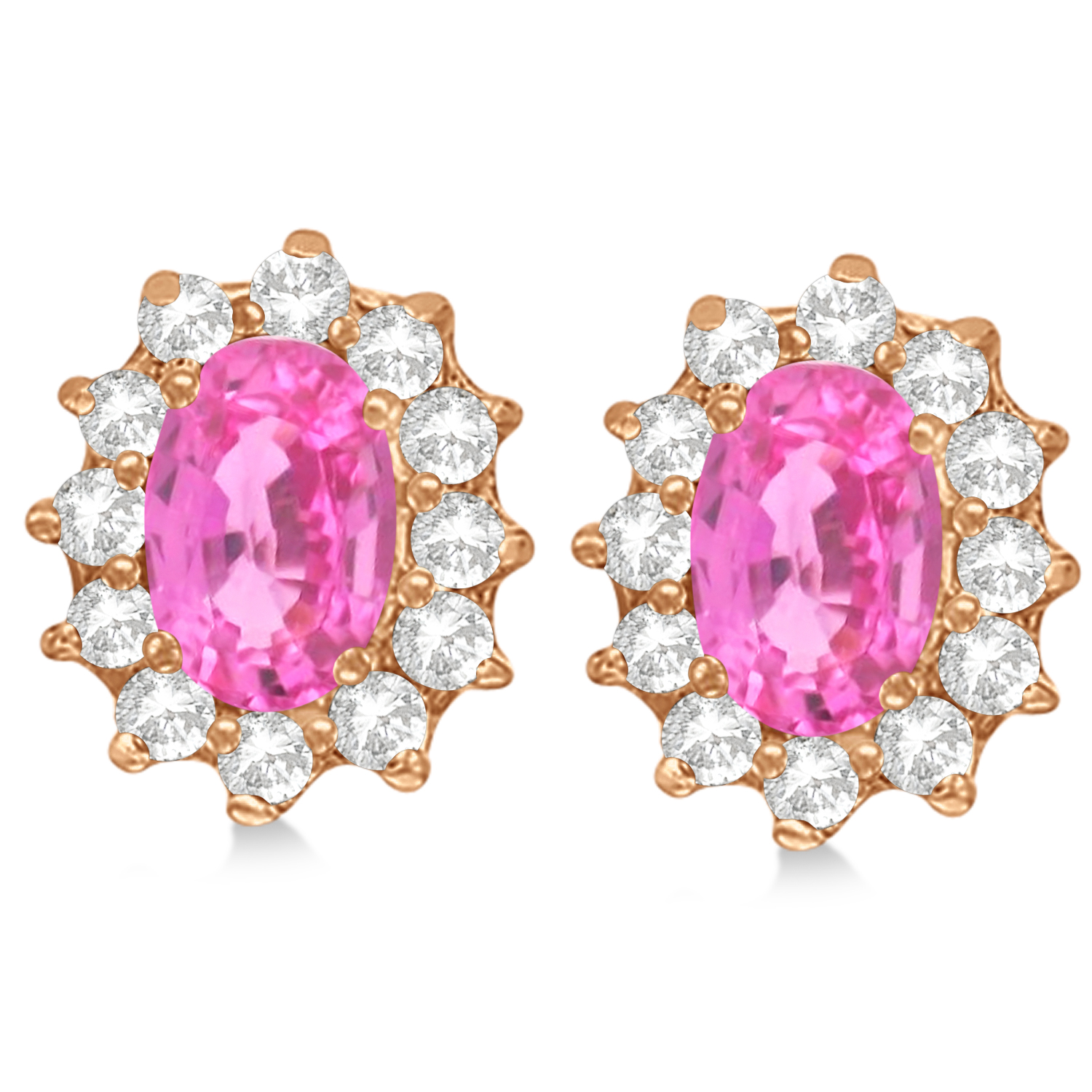 Oval Lab Grown Pink Sapphire & Diamond Earrings 14k Rose Gold (2.05ct)