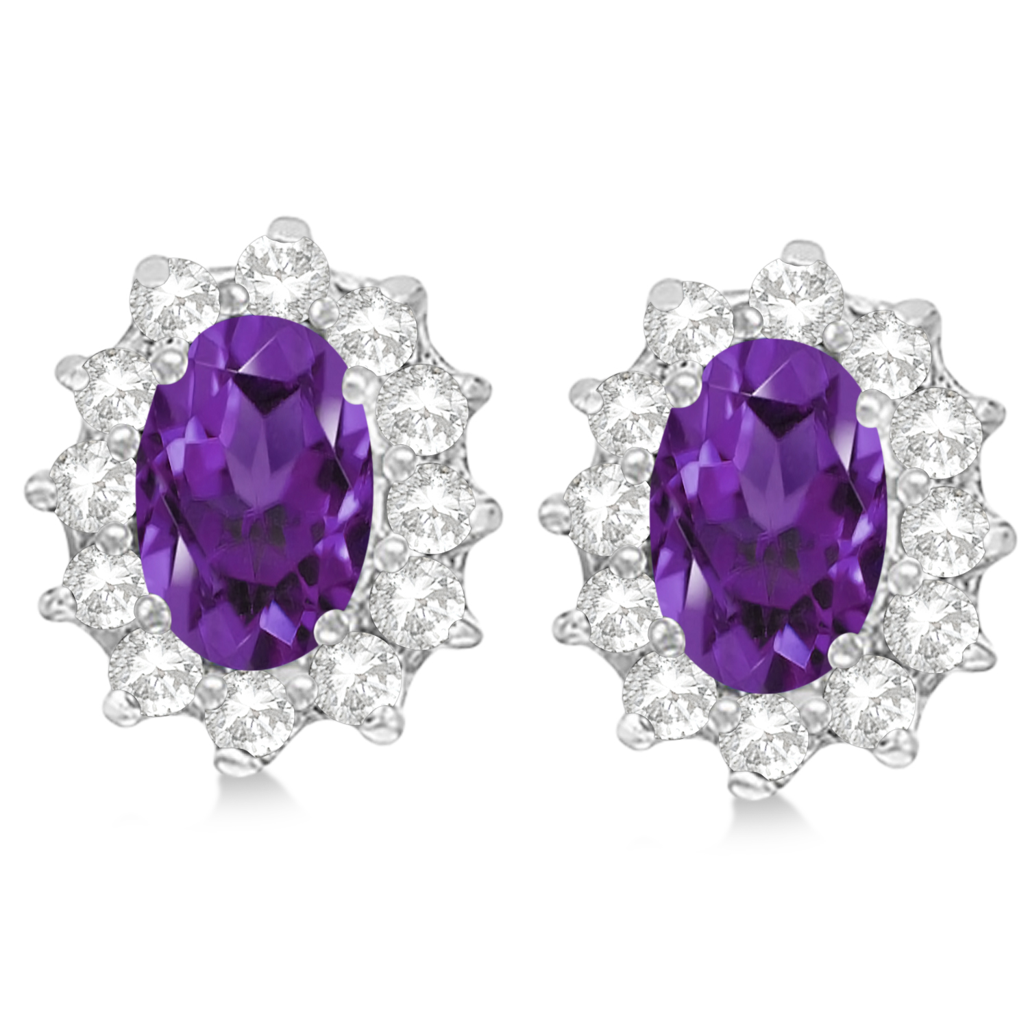 Oval Amethyst & Diamond Accented Earrings 14k White Gold (2.05ct)