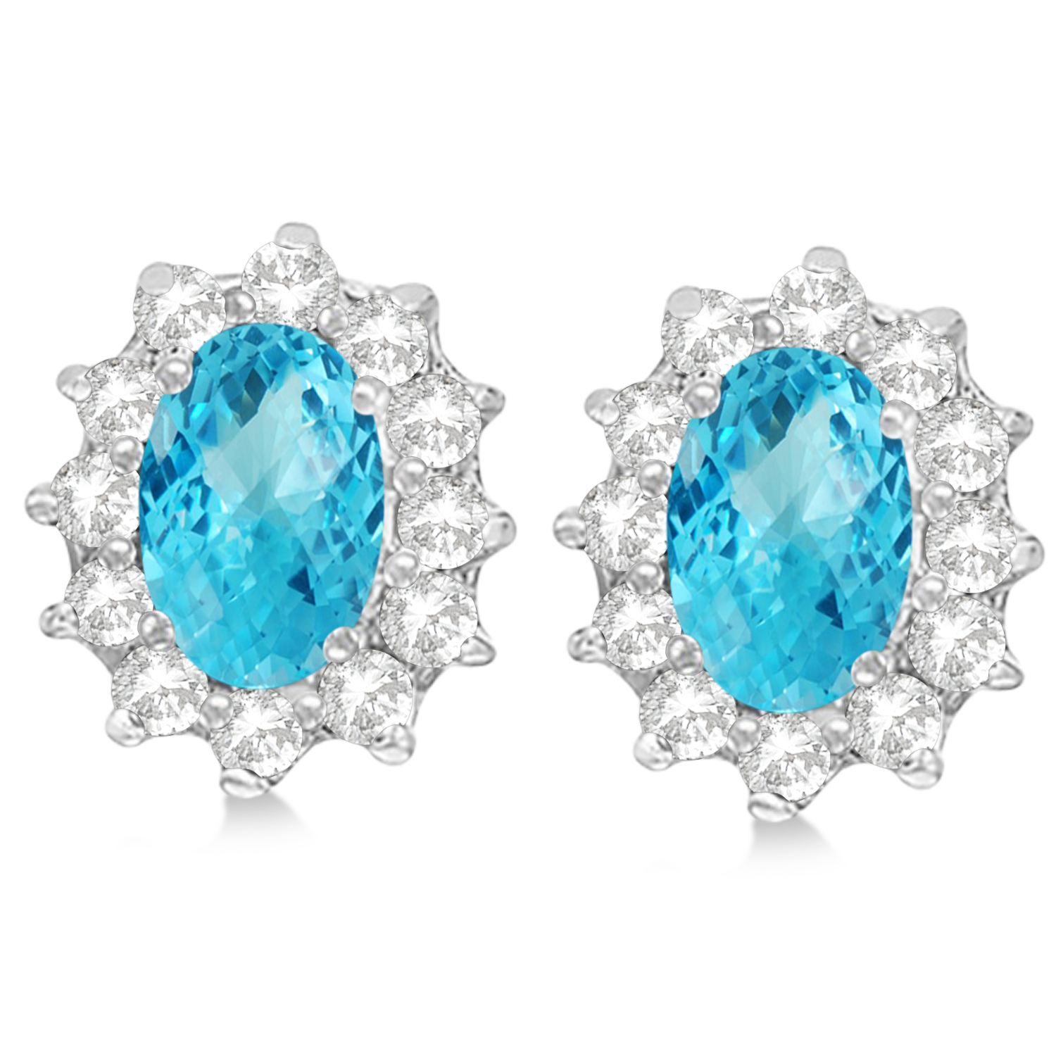 Oval Blue Topaz & Diamond Accented Earrings 14k White Gold (2.05ct)