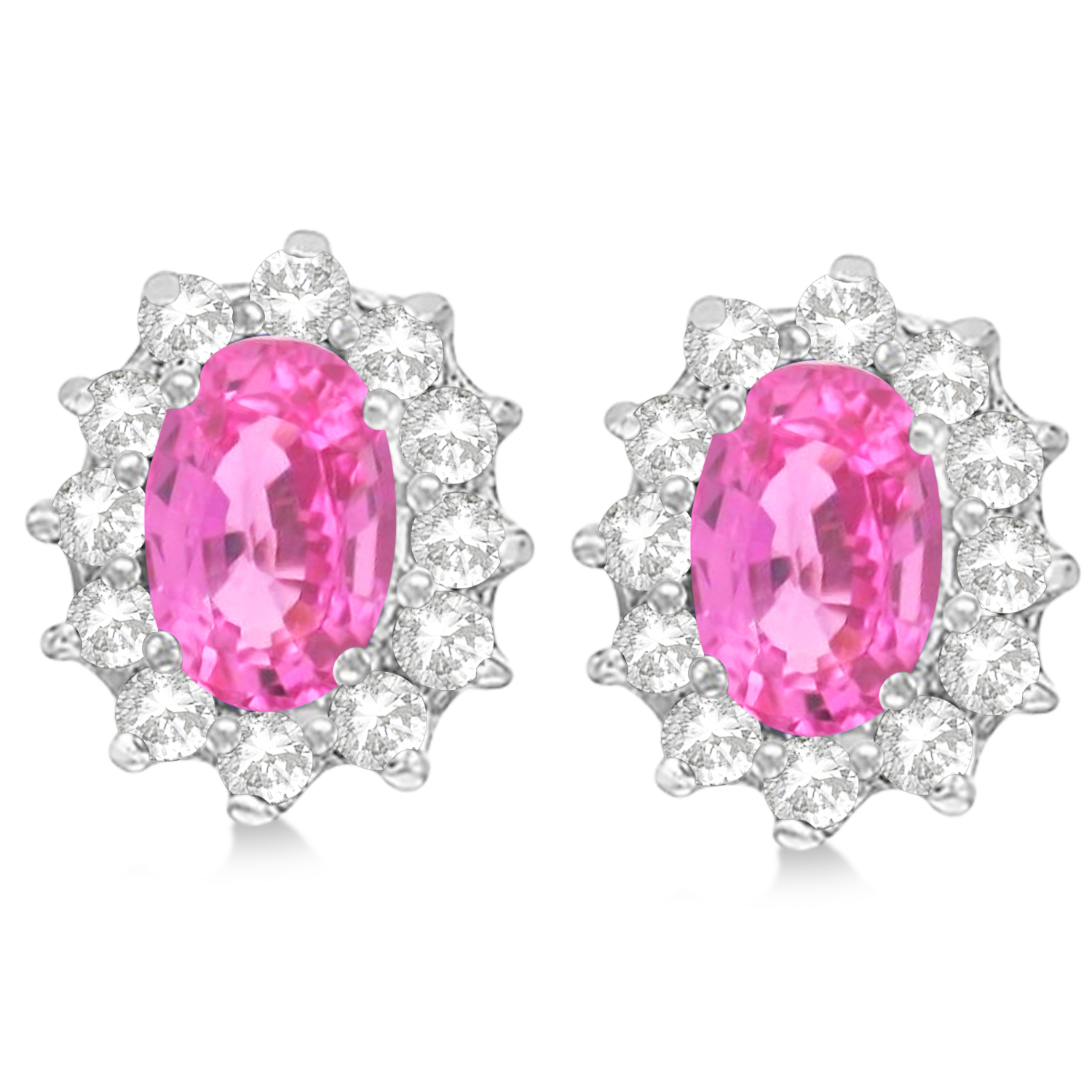 Oval Pink Sapphire & Diamond Accented Earrings 14k White Gold (2.05ct)