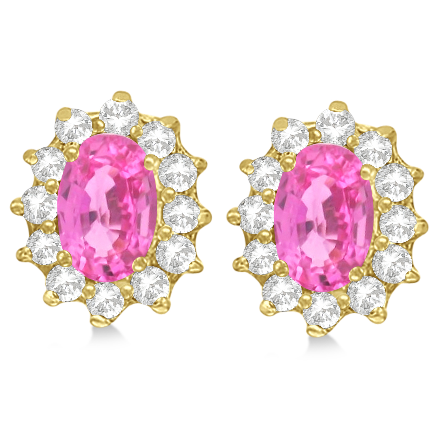 Oval Lab Grown Pink Sapphire & Diamond Earrings 14k Yellow Gold (2.05ct)