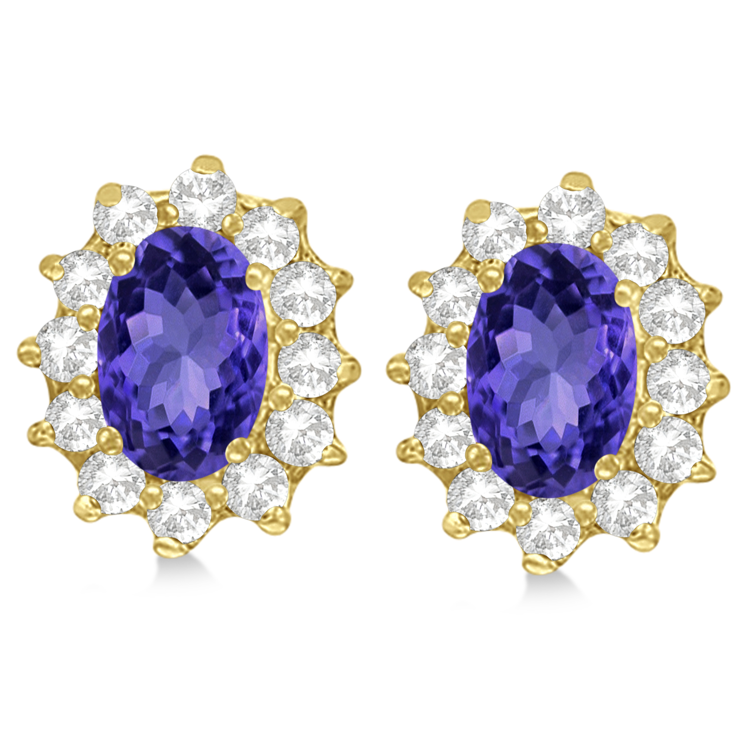 Oval Lab Grown Tanzanite & Diamond Earrings 14k Yellow Gold (2.05ct)