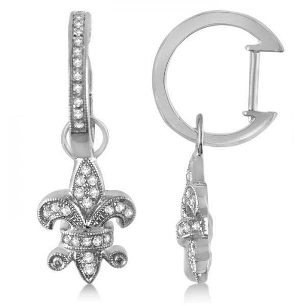 Women S Dangle Diamond Fleur De Lis Earrings 14k White Gold 0 24ct Women S Dangle Diamond Fleur De Lis Earrings 14k White Gold 0 24ct
