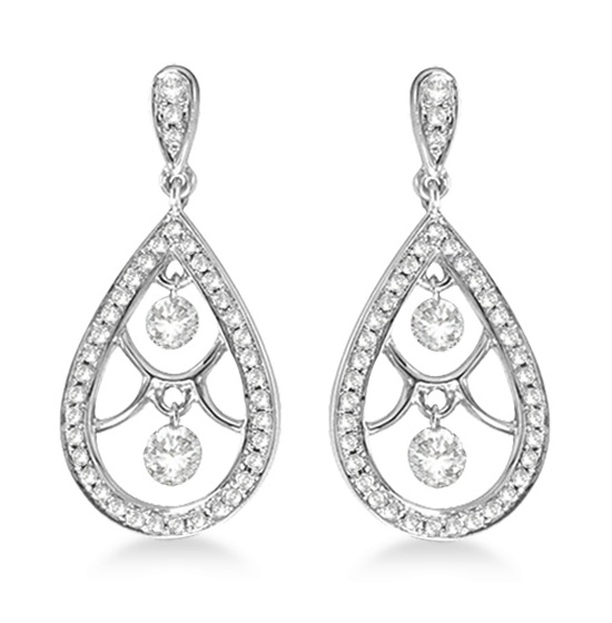 Oval Shaped Dangling Drop Diamond Earrings 14k White Gold 0.60ct CE35
