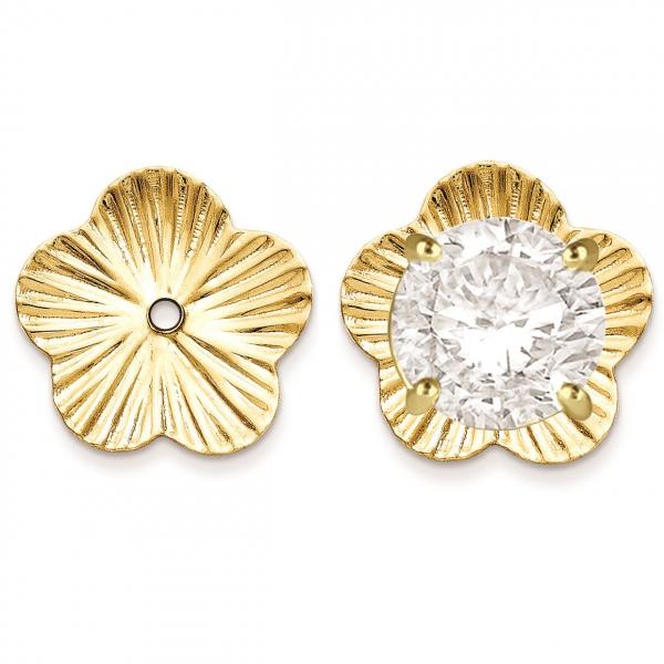 Flower Fancy Earring Jackets in Plain Metal 14k Yellow Gold