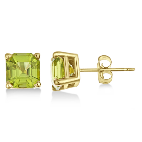 Asscher Cut Peridot Basket Stud Earrings 14k Yellow Gold (2.50ct)
