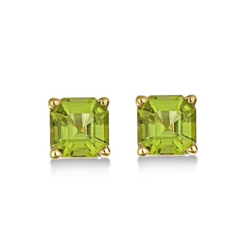 Asscher Cut Peridot Basket Stud Earrings 14k Yellow Gold (2.50ct)