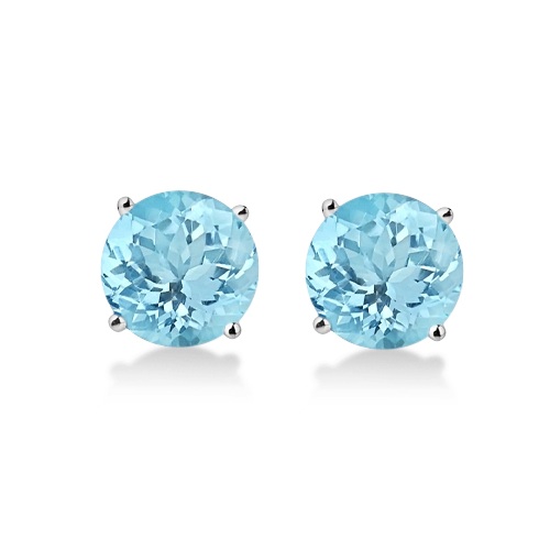 Antique Art Deco Aquamarine Stud Earrings 14k White Gold (2.50ct)