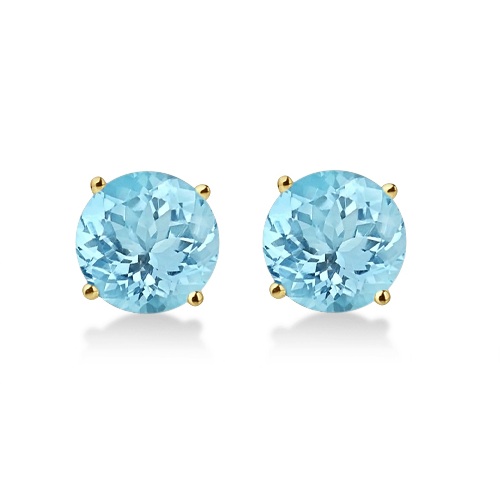 Antique Art Deco Aquamarine Stud Earrings 14k Yellow Gold (2.50ct)