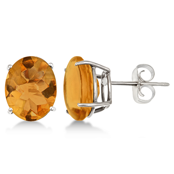 Oval Cut Citrine Stud Earrings in Sterling Silver (4.50ct)