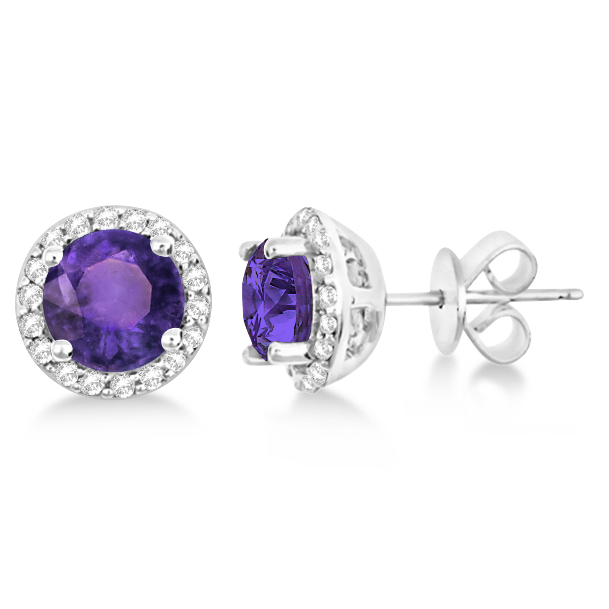 Amethyst & Diamond Halo Stud Earrings in Sterling Silver 2.27ct