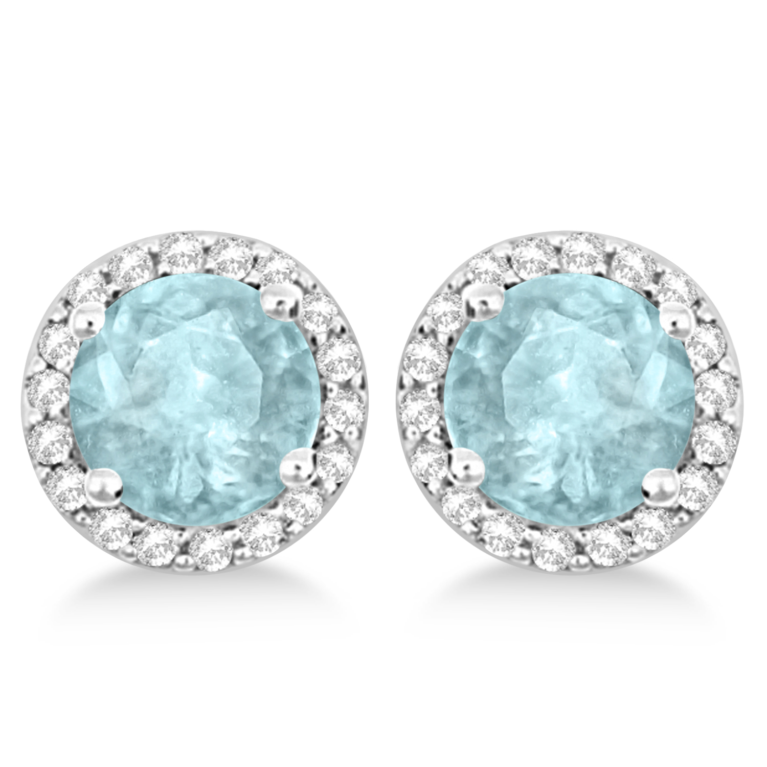 Aquamarine & Diamond Halo Stud Earrings in Sterling Silver 2.27ct