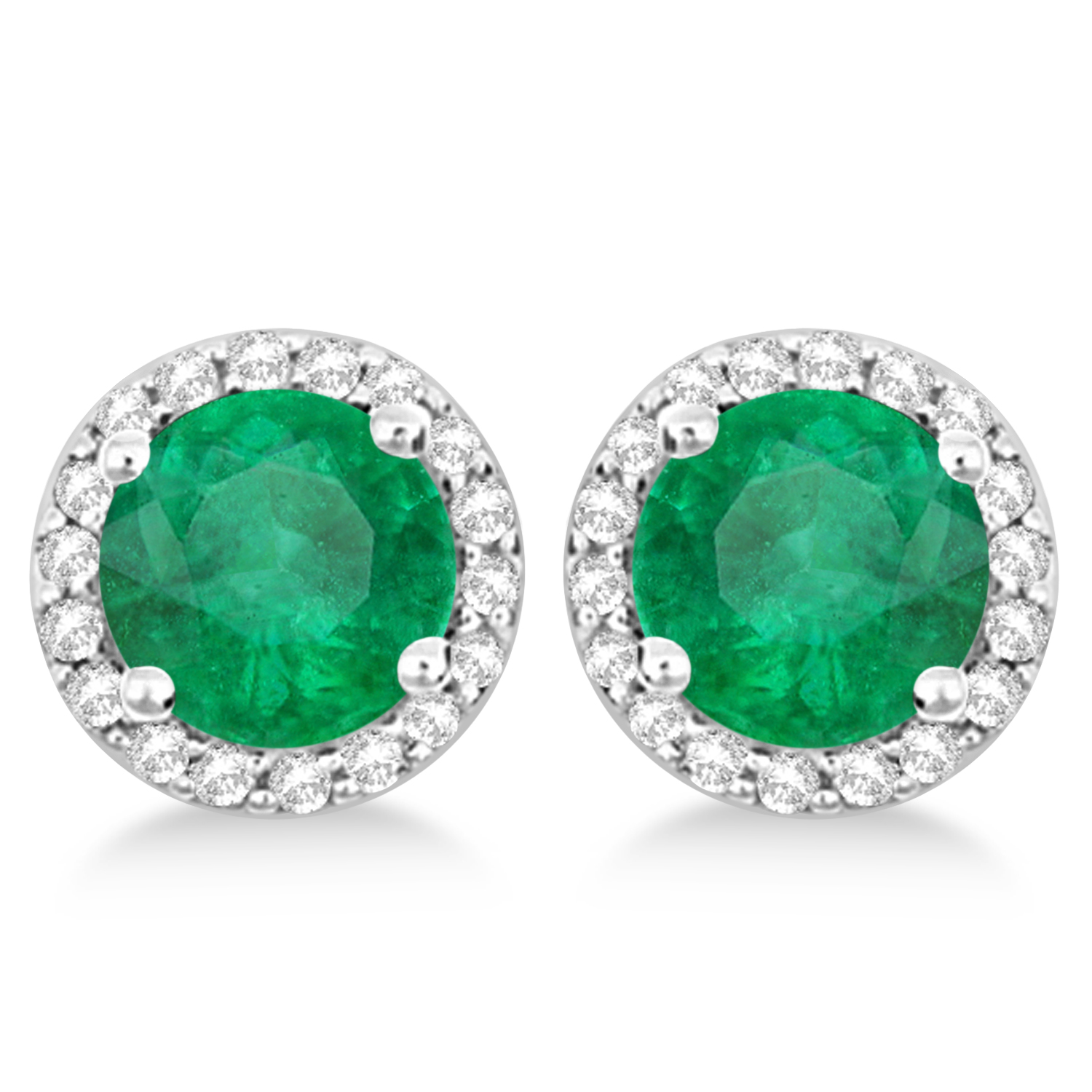Emerald & Diamond Halo Stud Earrings in Sterling Silver 2.27ct