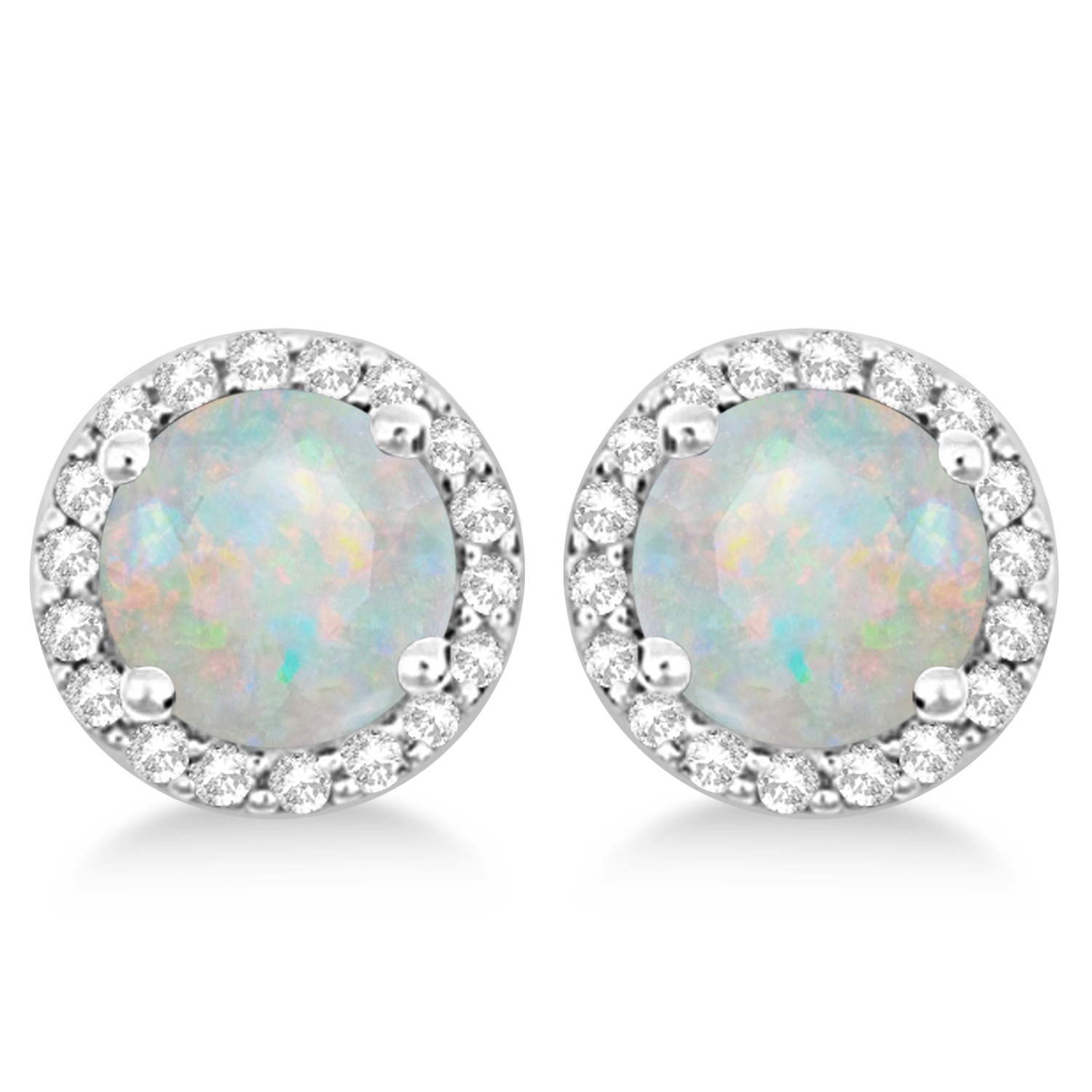 Opal & Diamond Halo Stud Earrings in Sterling Silver 2.27ct