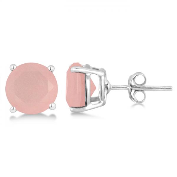 Pink Chalcedony Stud Earrings Sterling Silver Prong Set (3.50ct)