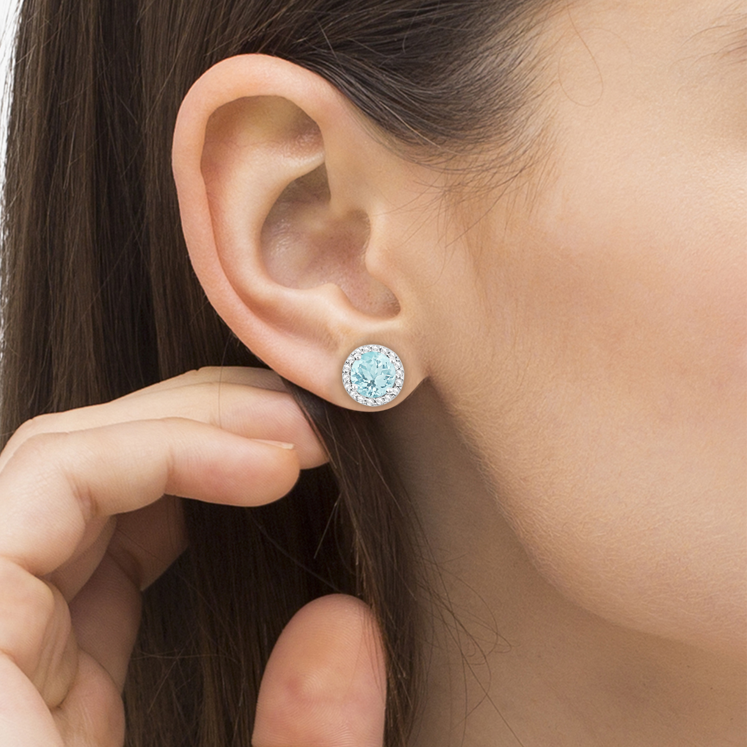 Round Aquamarine Diamond Halo Stud Earrings 14k White Gold 2 66ct