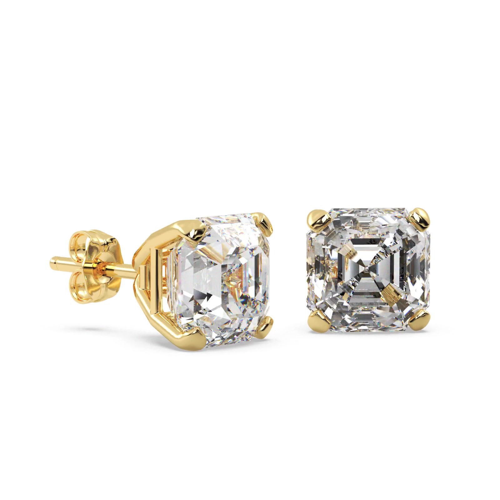 0.75ct. Asscher-Cut Diamond Stud Earrings 14kt Yellow Gold (H, SI1-SI2)