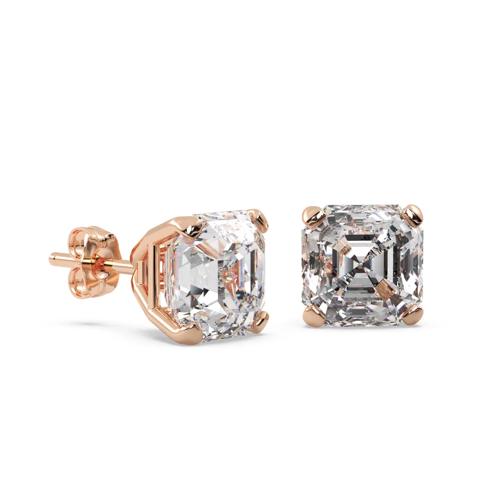 1.50ct. Asscher-Cut Diamond Stud Earrings 18kt Rose Gold (H, SI1-SI2)