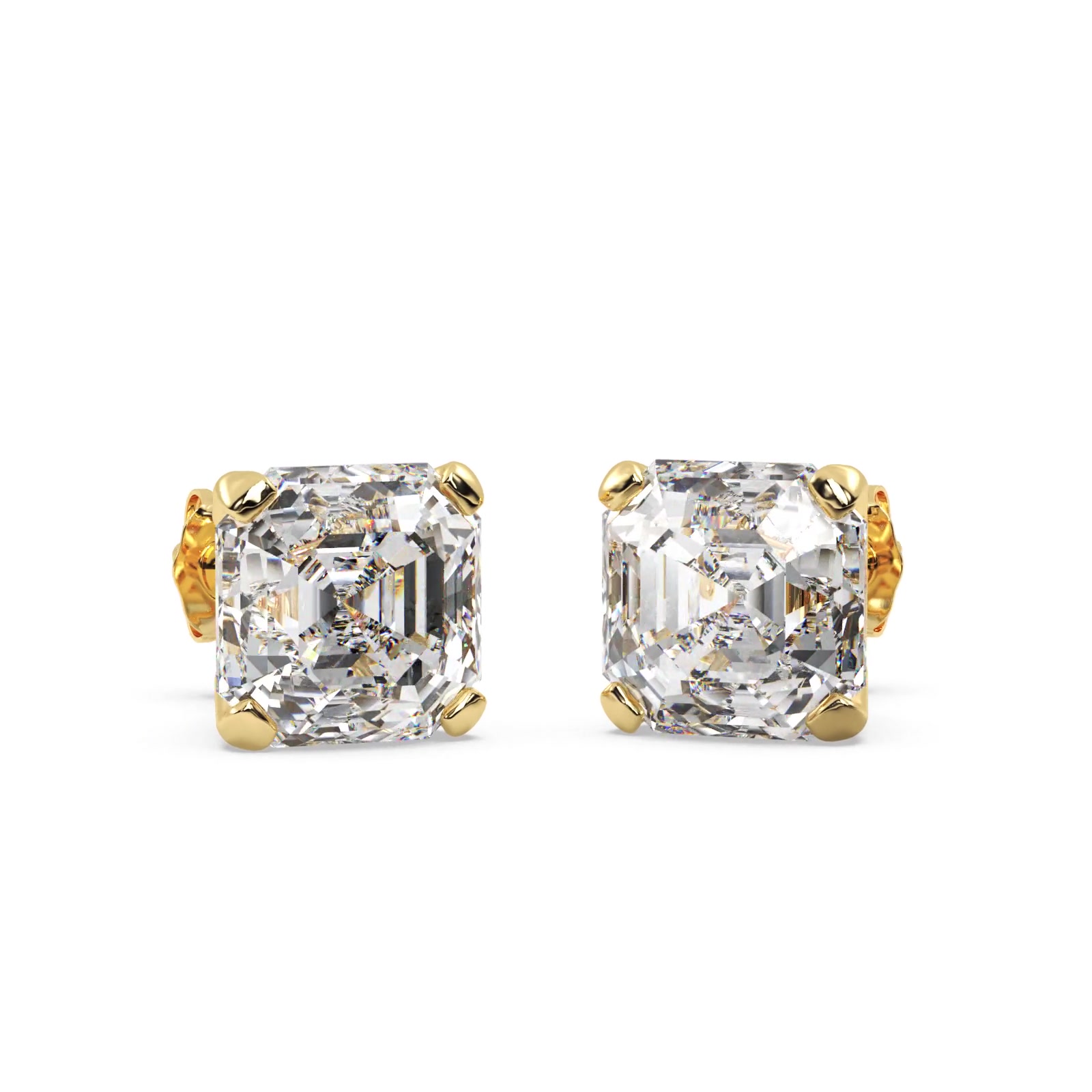 1.00ct. Asscher-Cut Diamond Stud Earrings 14kt Yellow Gold (G-H, VS2-SI1)