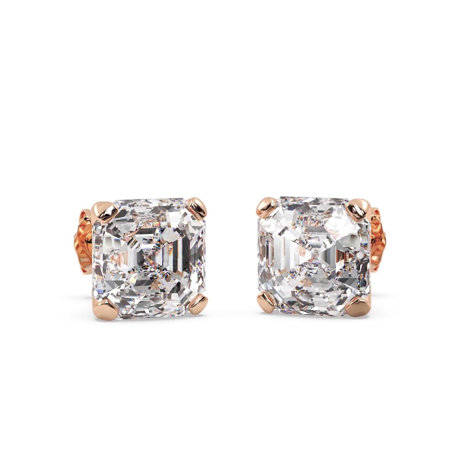 1.00ct. Asscher-Cut Diamond Stud Earrings 18kt Rose Gold (G-H, VS2-SI1)
