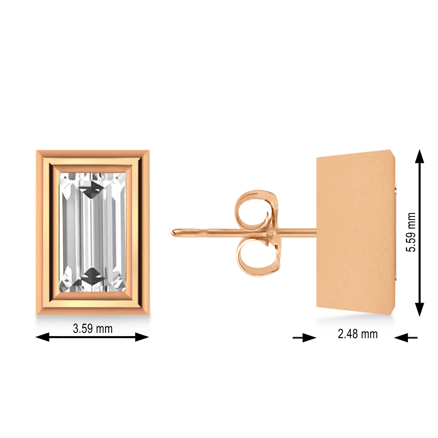 0.75ct Baguette-Cut Lab Diamond Stud Earrings 18kt Rose Gold (F-G, VS1)