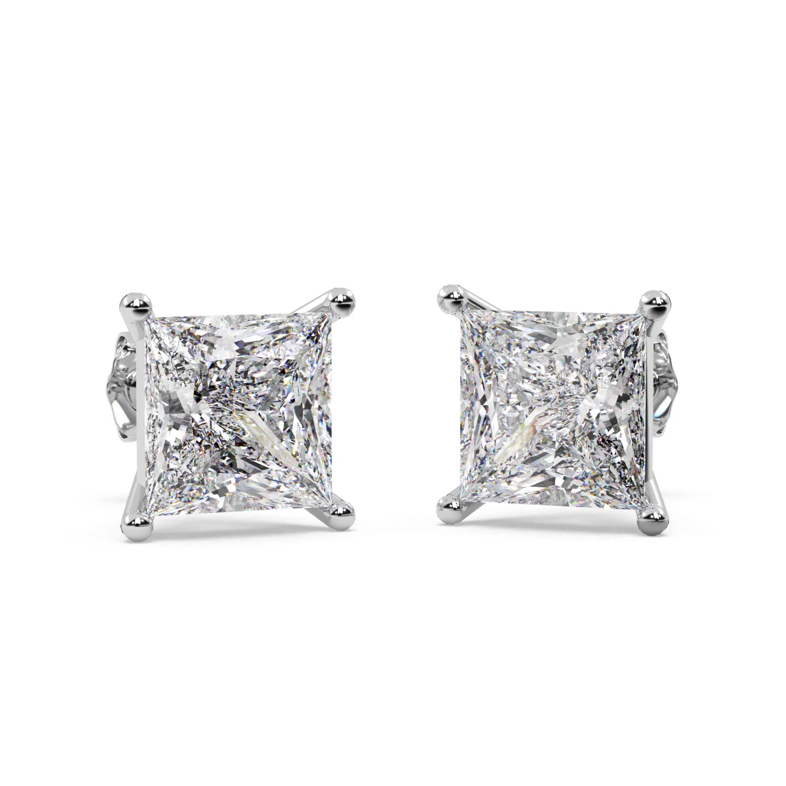 0.33ct. Princess Diamond Stud Earrings 14kt White Gold (H-I, SI2-SI3)