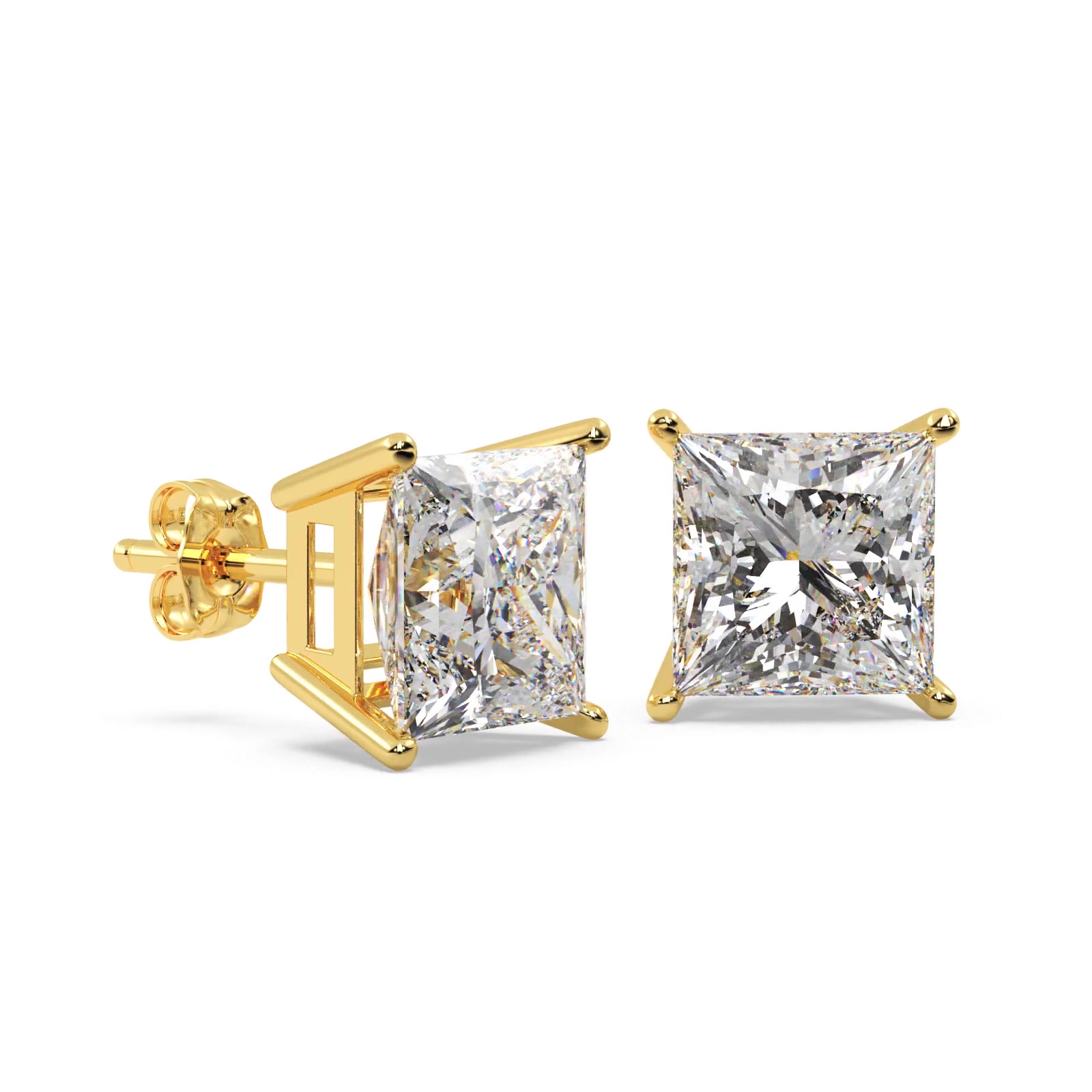 0.50ct. Princess Diamond Stud Earrings 18kt Yellow Gold (H-I, SI2-SI3)