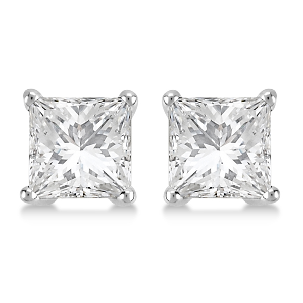 1.00ct. Princess Lab Diamond Stud Earrings 14kt White Gold (H-I, SI2-SI3)