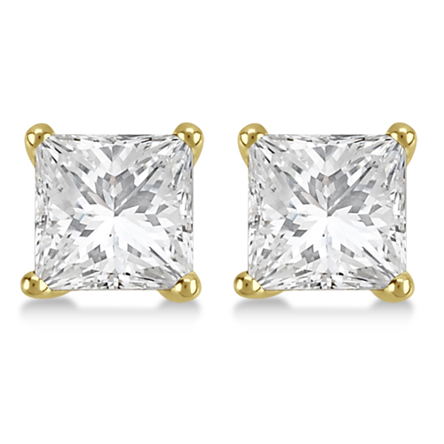 1.00ct. Princess Diamond Stud Earrings 18kt Yellow Gold (H, SI1-SI2)