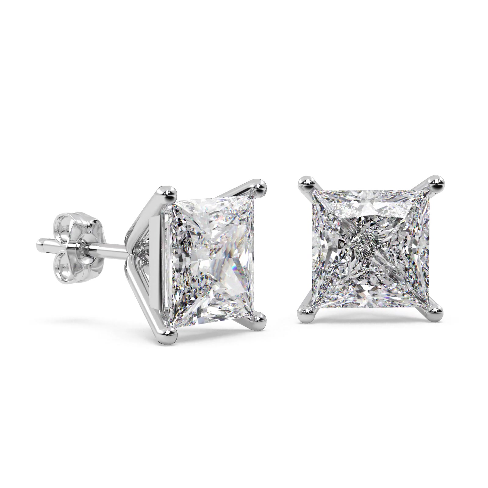0.33ct. Princess Diamond Stud Earrings 14kt White Gold (G-H, VS2-SI1)