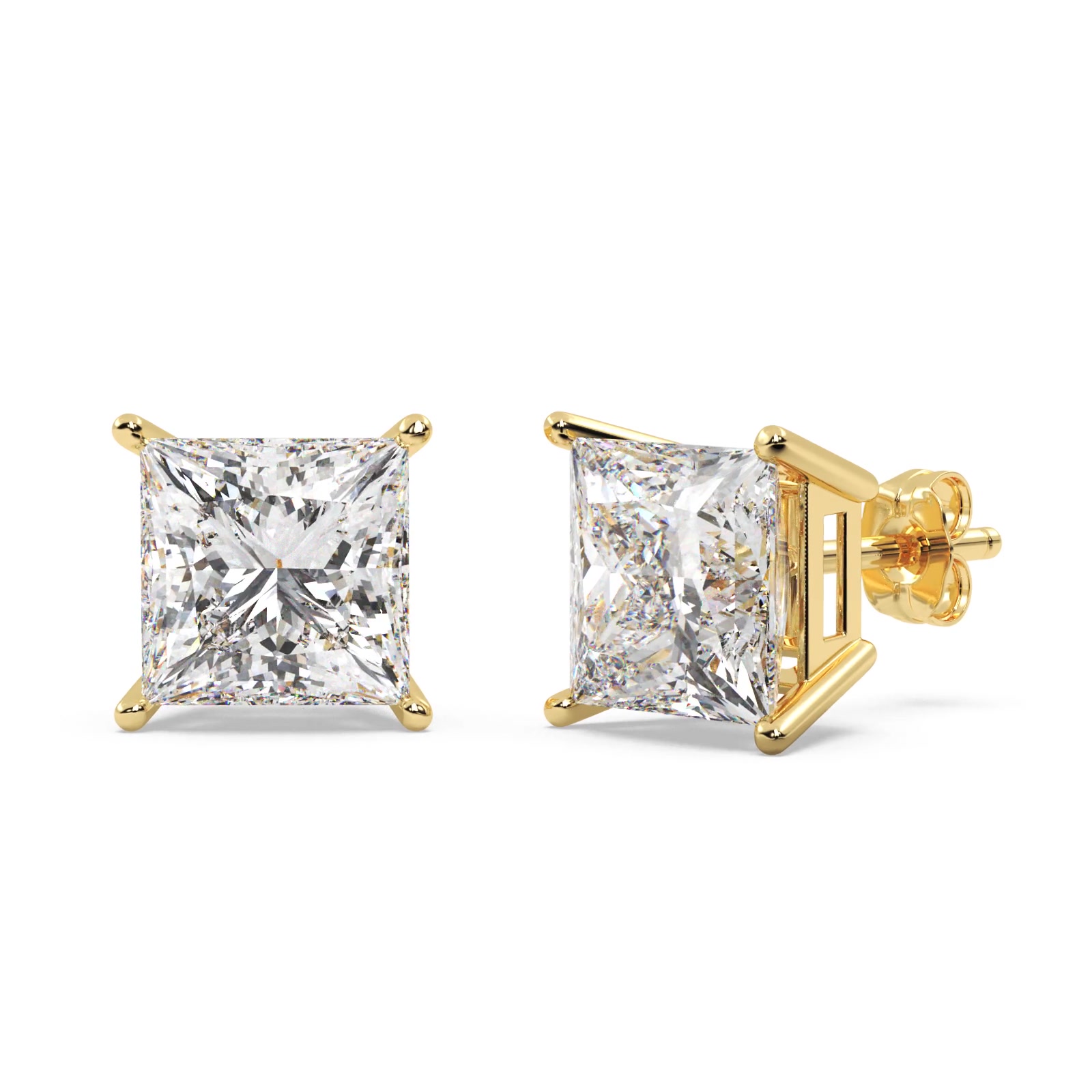 1.50ct. Princess Lab Diamond Stud Earrings 14kt Yellow Gold (F-G, VS1)