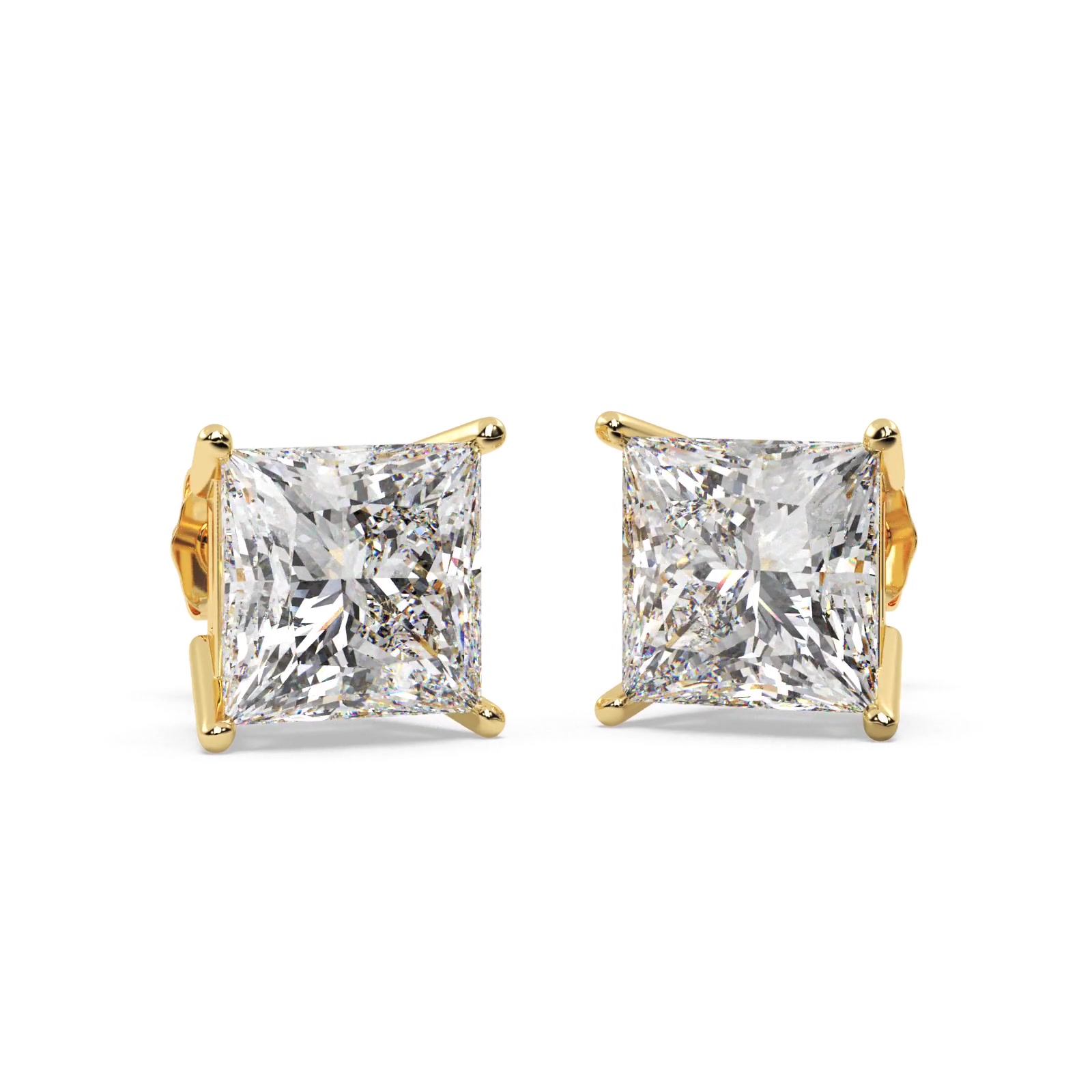 2.00ct. Princess Lab Diamond Stud Earrings 14kt Yellow Gold (F-G, VS1)