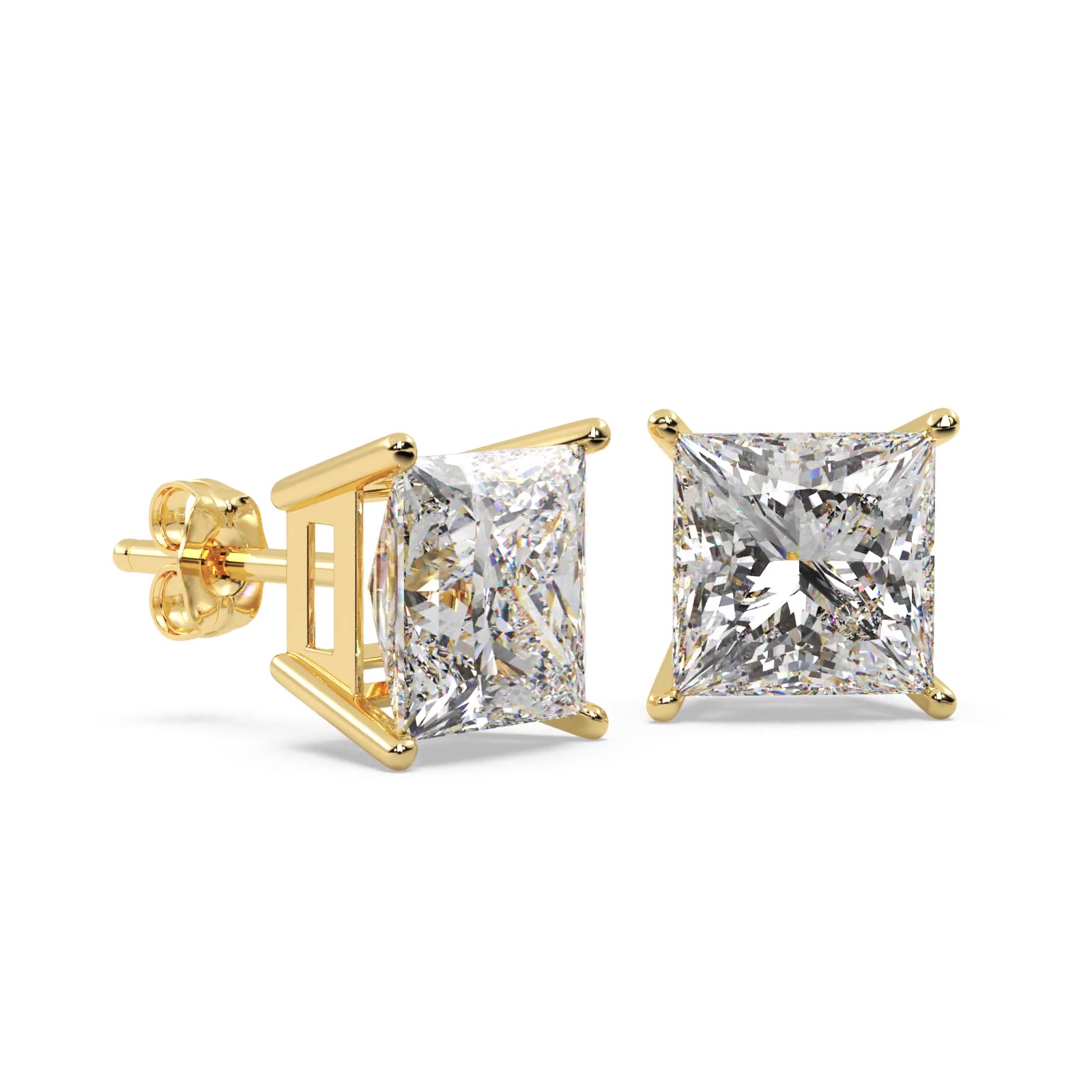 2.00ct. Princess Lab Diamond Stud Earrings 14kt Yellow Gold (F-G, VS1)