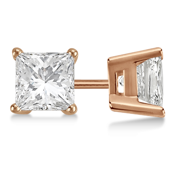 1.00ct. Princess Lab Diamond Stud Earrings 18kt Rose Gold (F-G, VS1)