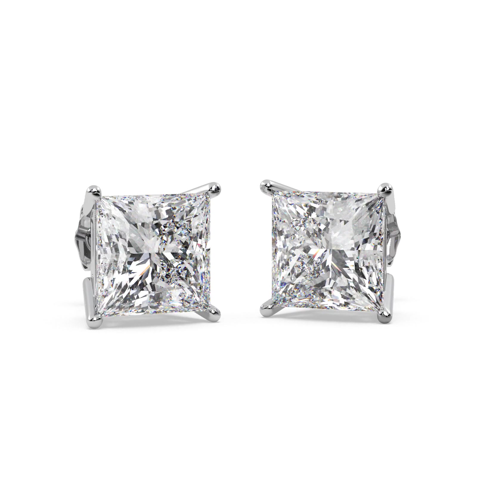 3.00ct. Princess Lab Diamond Stud Earrings 18kt White Gold (F-G, VS1)