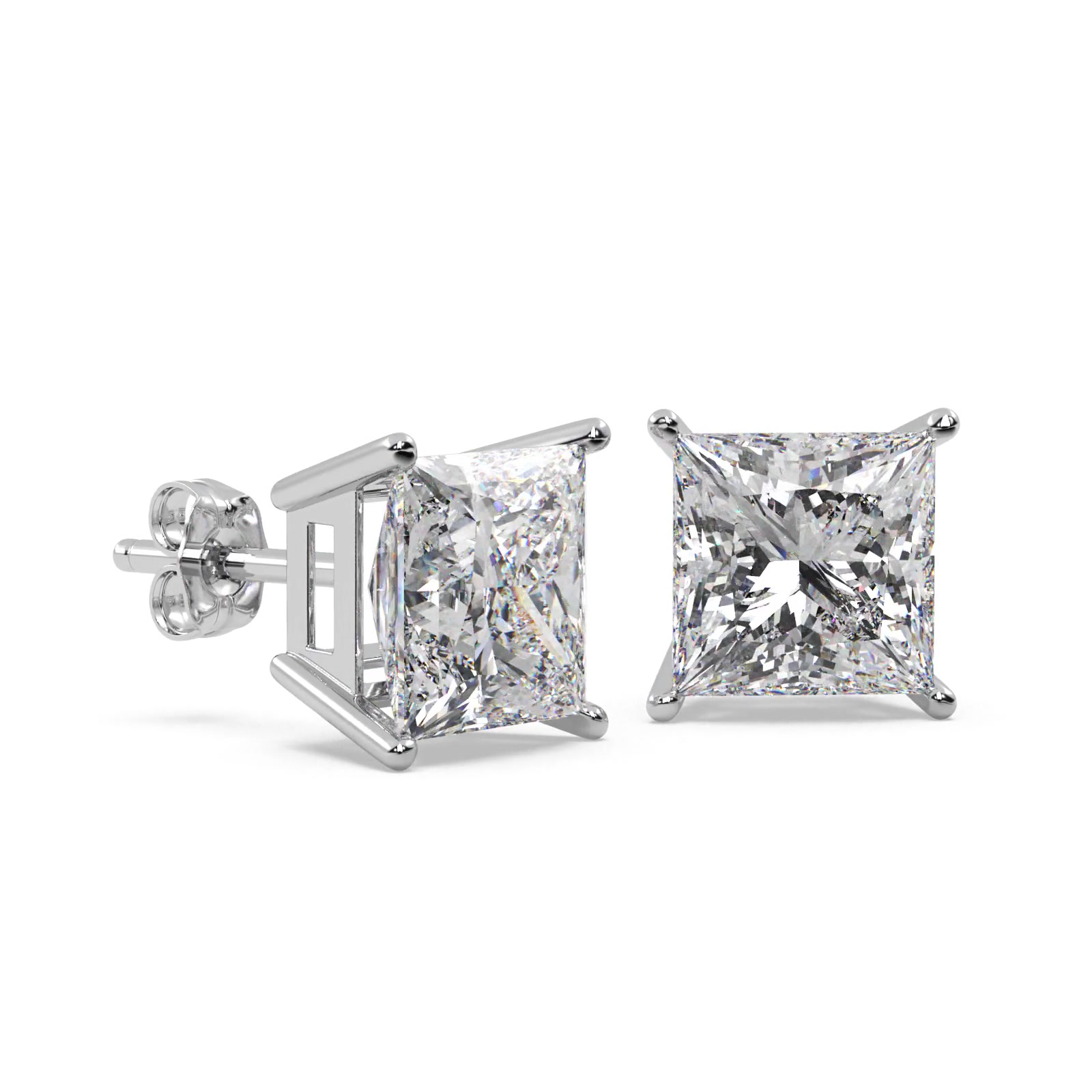 4.00ct. Princess Lab Diamond Stud Earrings 18kt White Gold (F-G, VS1)