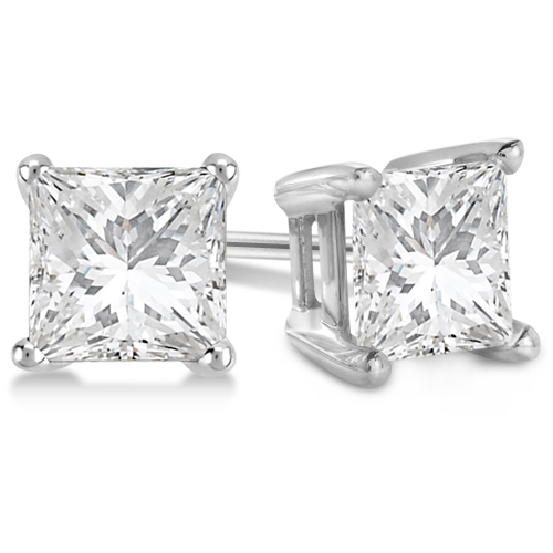 4.00ct. Princess Lab Grown Diamond Stud Earrings Palladium (G-H, VS2-SI1)