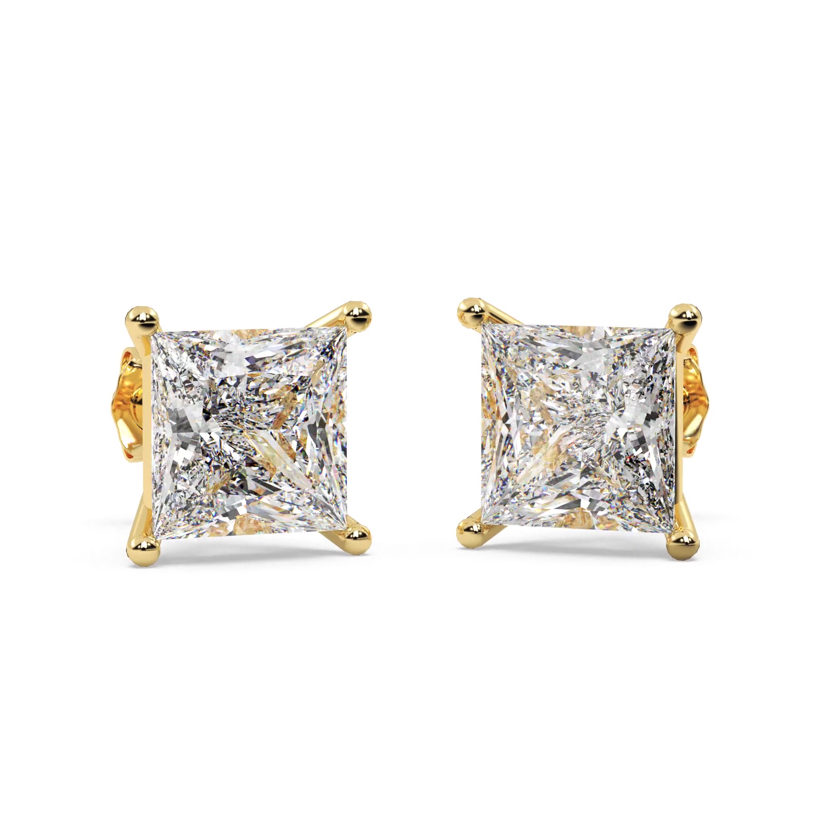 0.25ct. Princess Moissanite Stud Earrings 14kt Yellow Gold (F-G, VVS1)