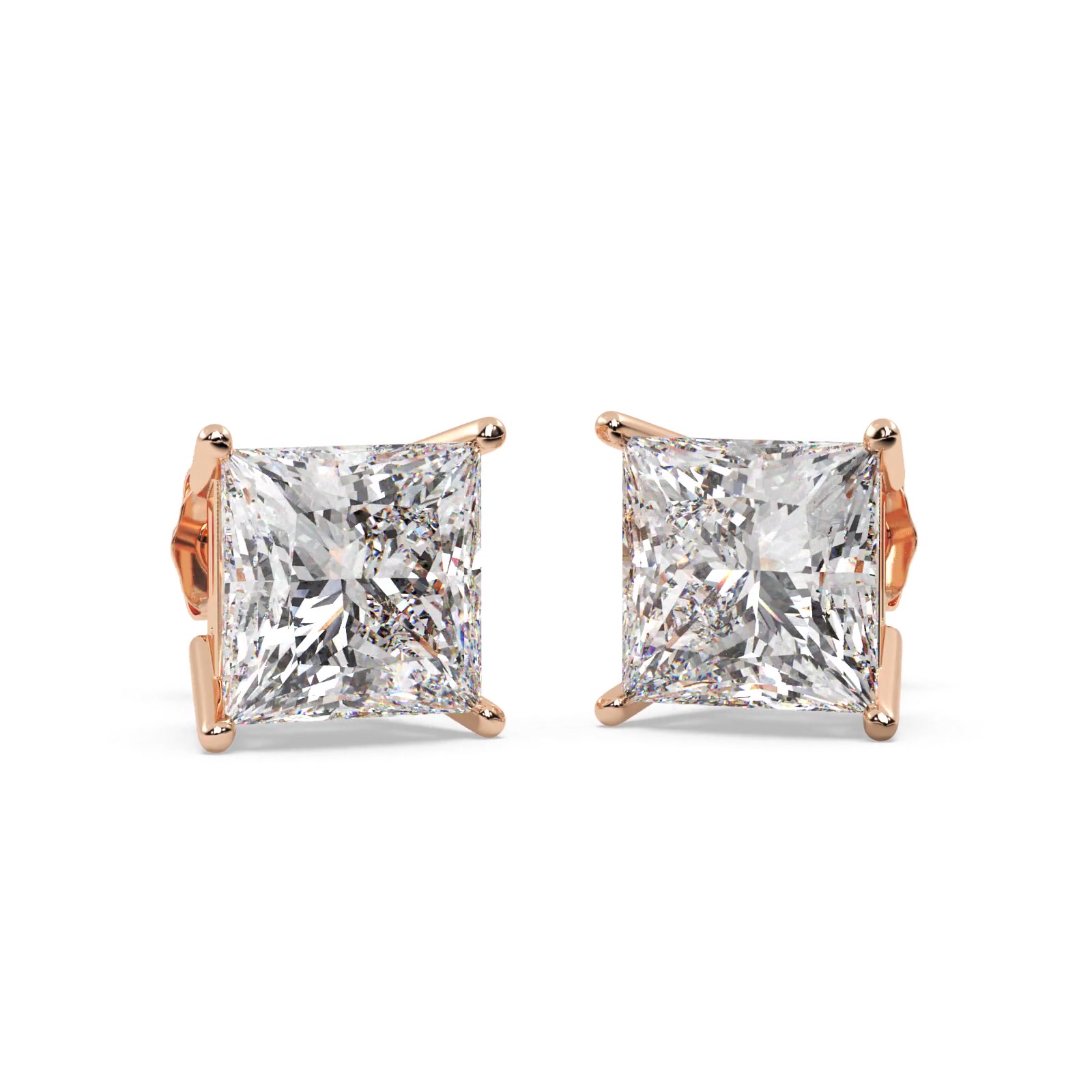 1.50ct. Princess Moissanite Stud Earrings 18kt Rose Gold (F-G, VVS1)