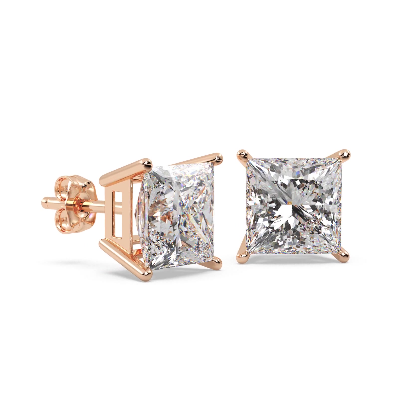 0.75ct. Princess Moissanite Stud Earrings 18kt Rose Gold (F-G, VVS1)