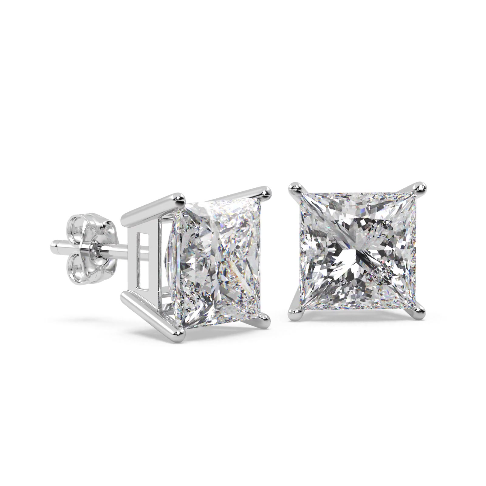 3.00ct. Princess Diamond Stud Earrings Platinum (G-H, VS2-SI1)