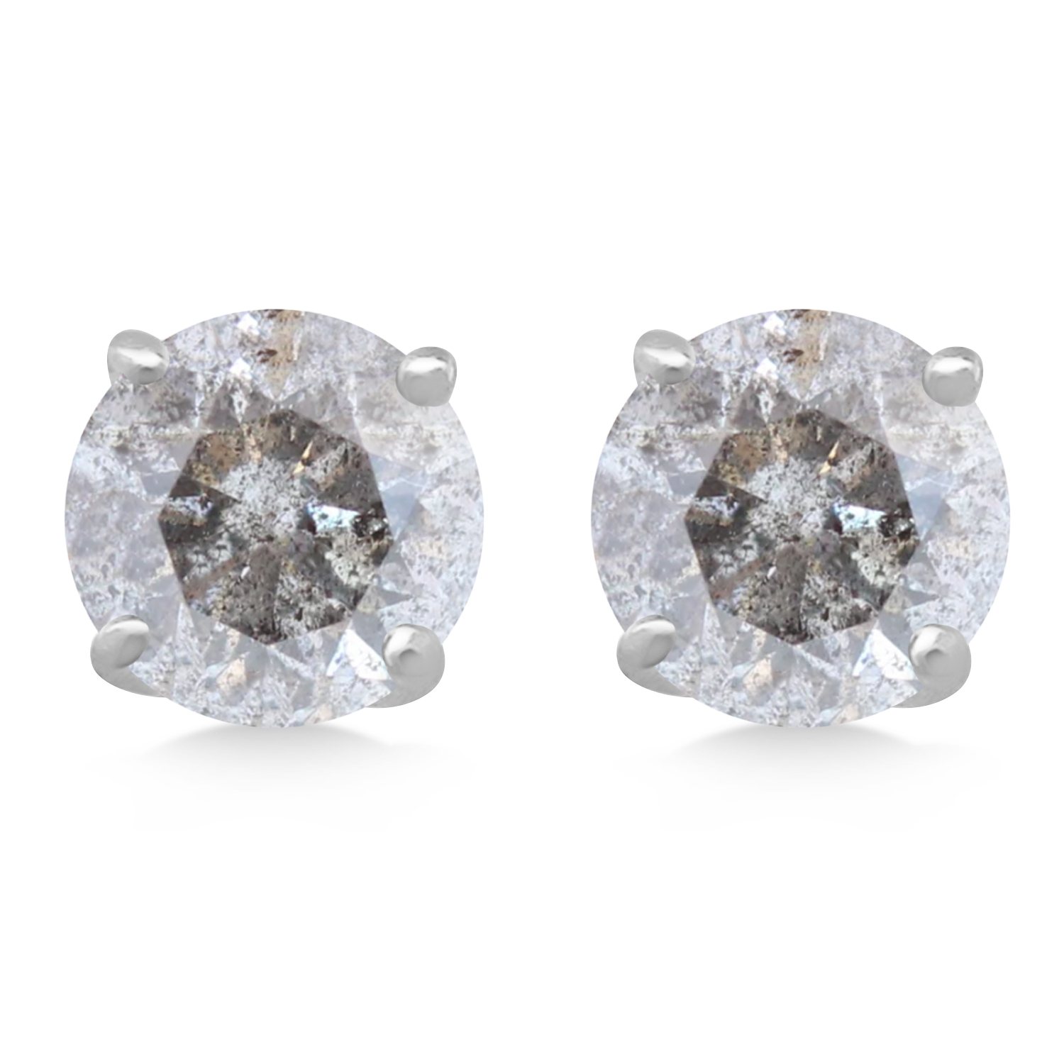 1.00ct. 4-Prong Basket Salt & Pepper Diamond Stud Earrings 18kt White Gold