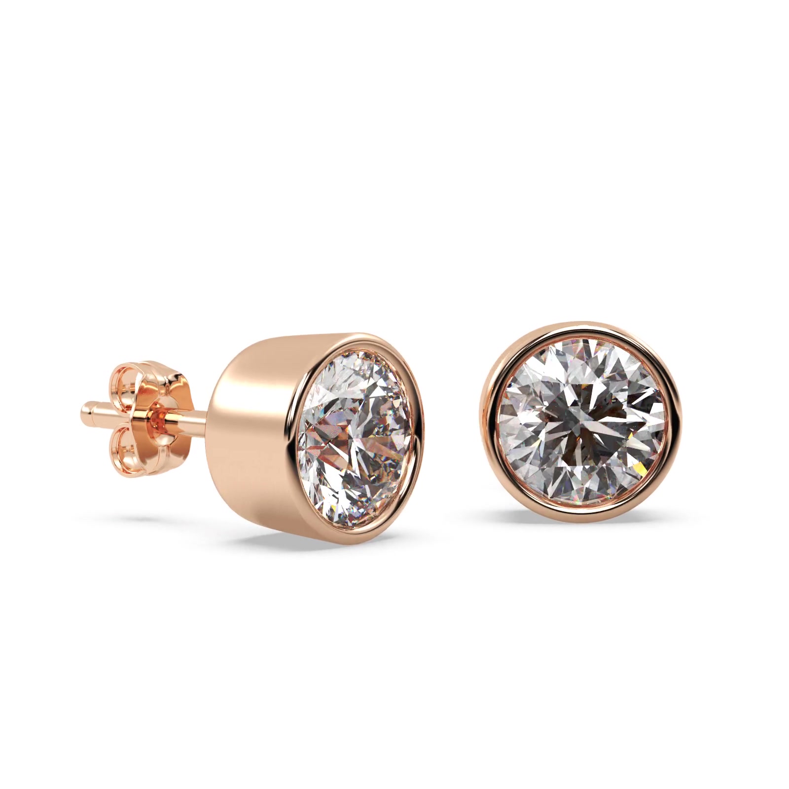 1.00ct. Bezel Set Diamond Stud Earrings 14kt Rose Gold (H, SI1-SI2)